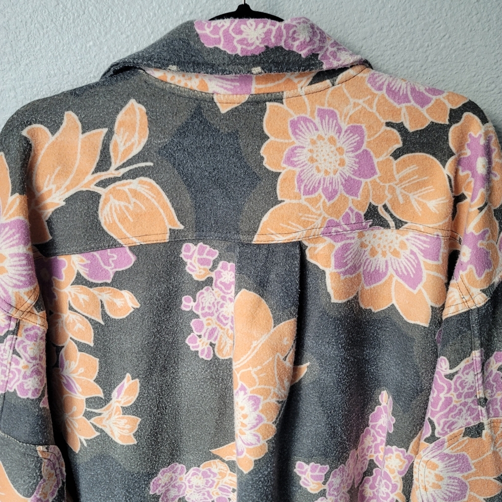Free People Long Sleeve Overized Floral Ruby Jacket Size Small In Charcoal Combo - Picture 10 of 13